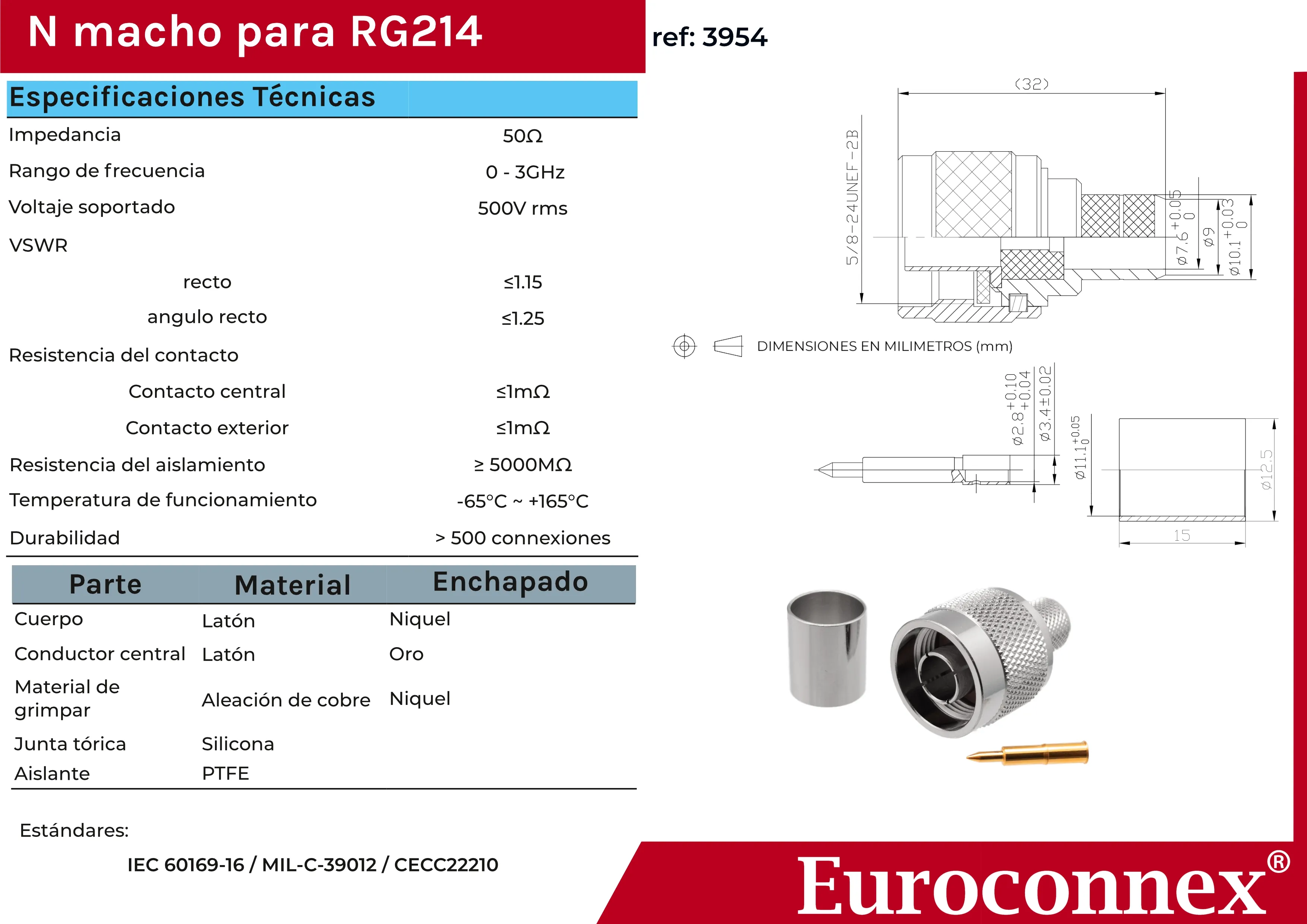 RG-214, N Macho Crimpar, PTFE — imagen 2