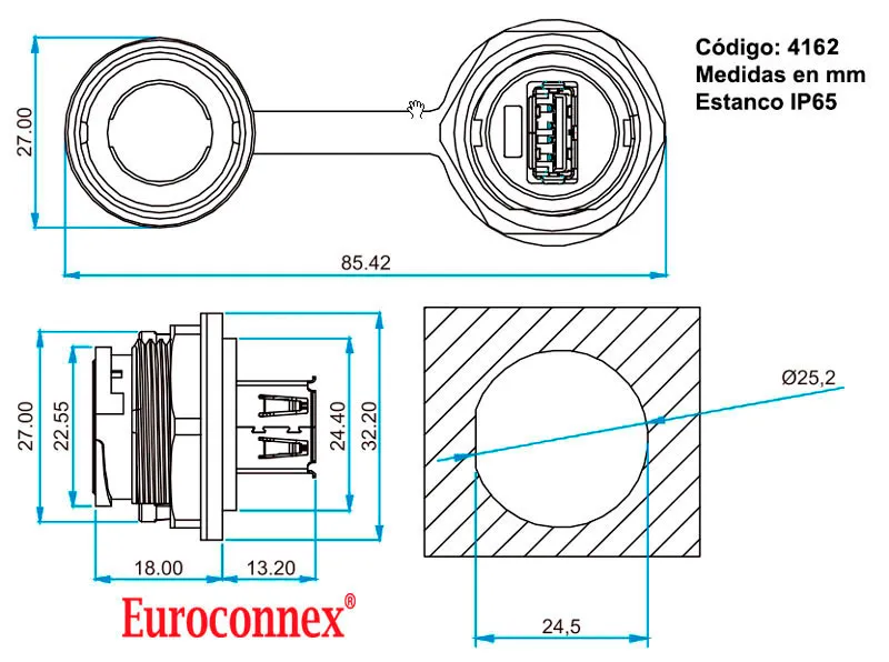 Adaptador USB Hembra-Hembra, Estanco — imagen 2