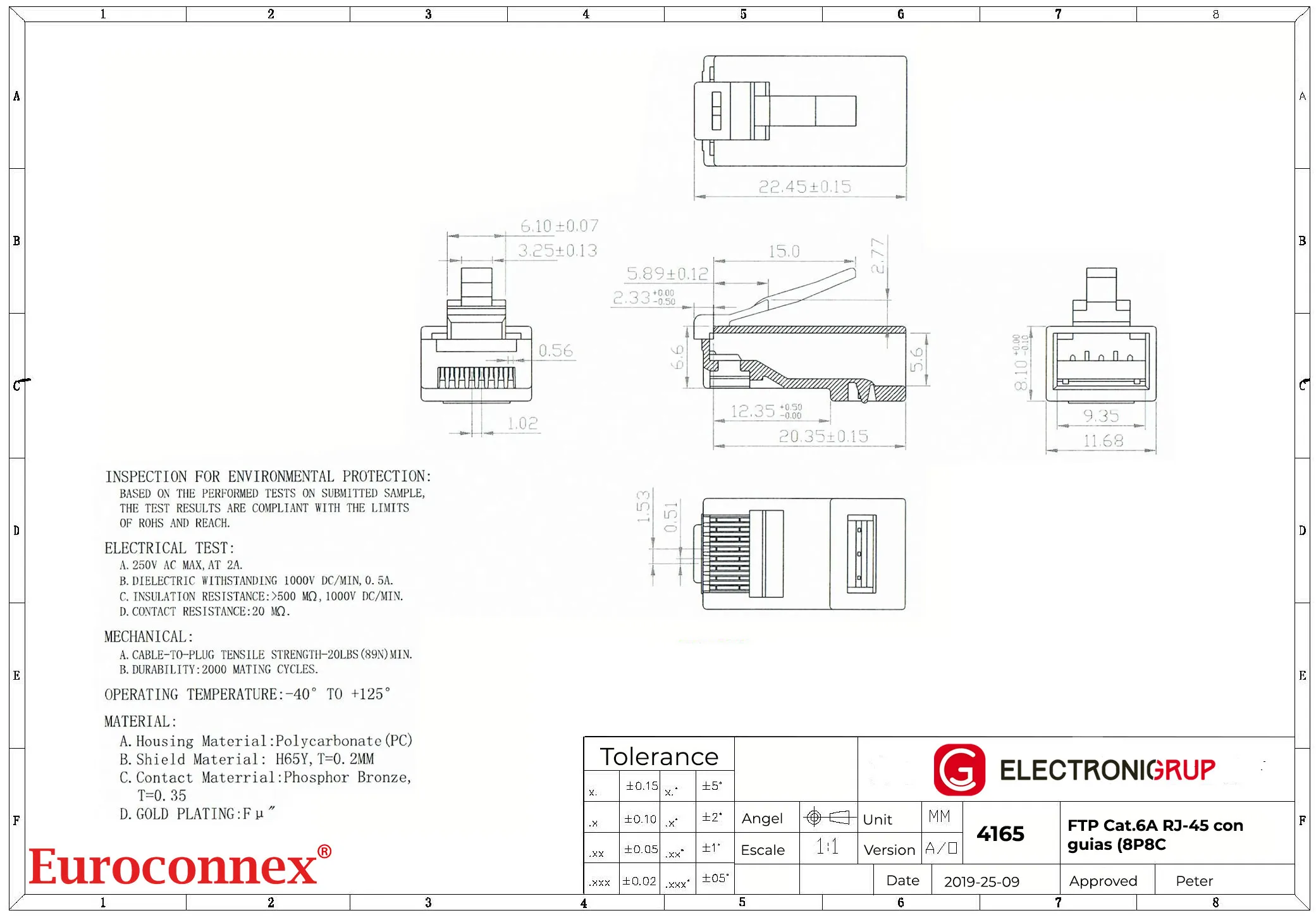 RJ45 Cat.6A FTP 8P8C, CON GUIA — imagen 2