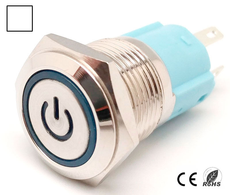 Pulsador 16mm con enclavamiento[OFF-ON] | 12V LED Blanco | Standby symbol