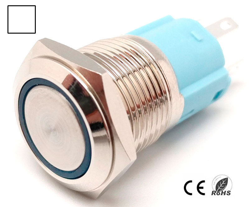 Polsador Anti-vandàlic, OFF-(ON) SPDT, LED 12V Blanc