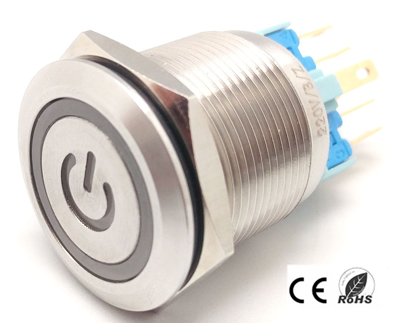 Interrupteur anti-vandale, OFF-ON [2xSPST], LED et symbole 12V Bleu