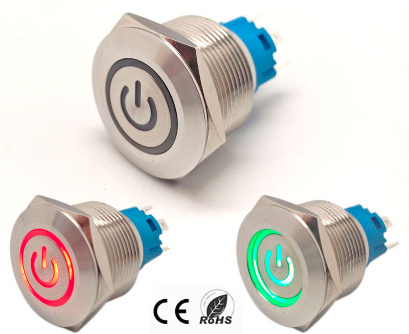 Pulsador 22mm con enclavamiento[OFF-ON] | 220V LED Rojo/Verde | Standby symbol