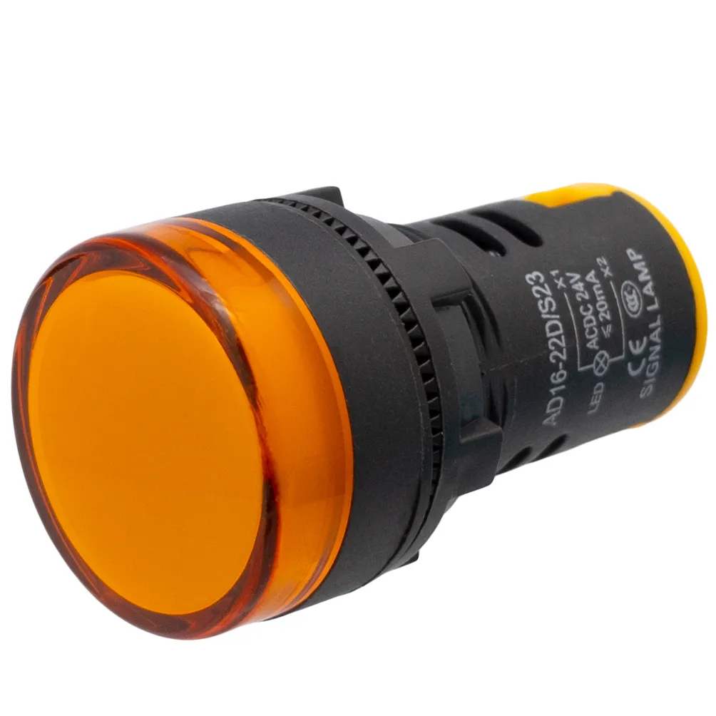Industrial LED Pilot Indicator, 22mm, 12V, Yellow
