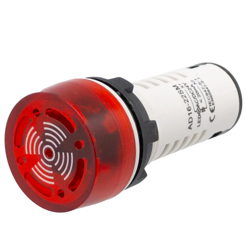Zumbador industrial con piloto LED rojo, 80dB, 22mm, 24V | Señal Intermitente