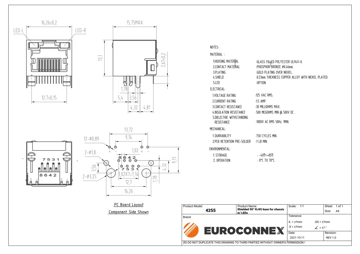 Base de RJ45 blindada para chasis 90º con LEDs — imagen 2
