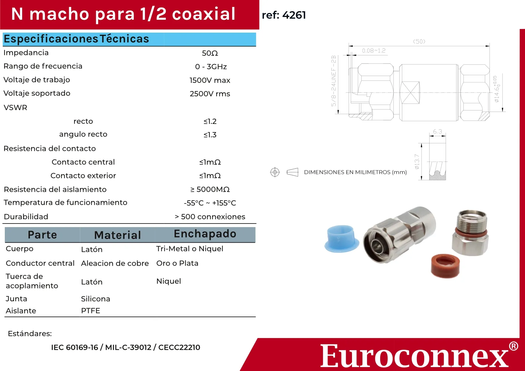 N Macho Soldar para 1/2" Superflexible Cable — imagen 2