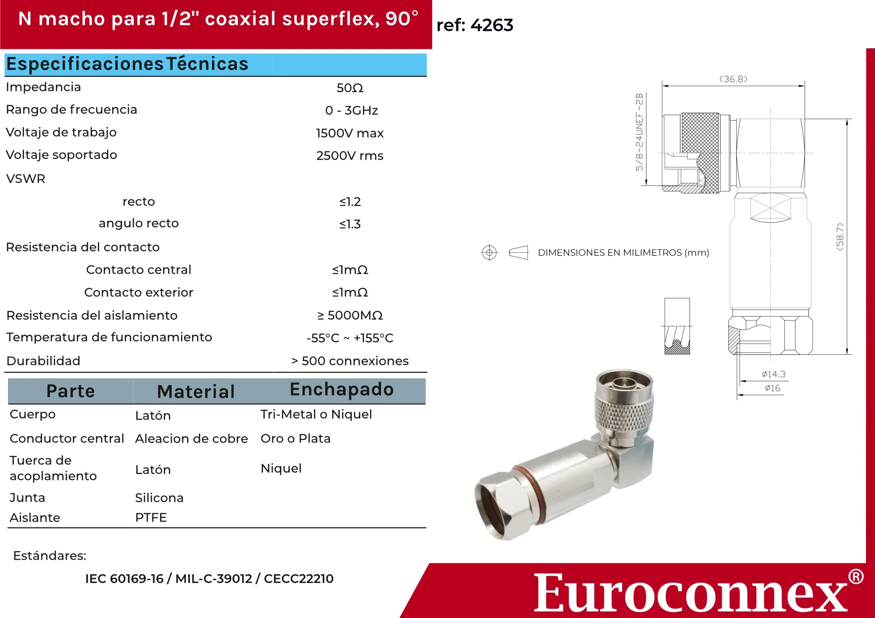 90º N Macho Soldar para 1/2" Superflexible Cable — imagen 2