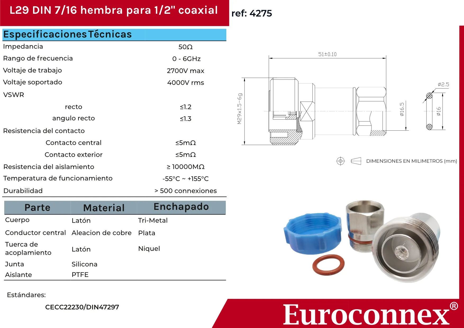 DIN 7/16 Hembra Clamp para Cable 1/2" Coarrugado — imagen 2