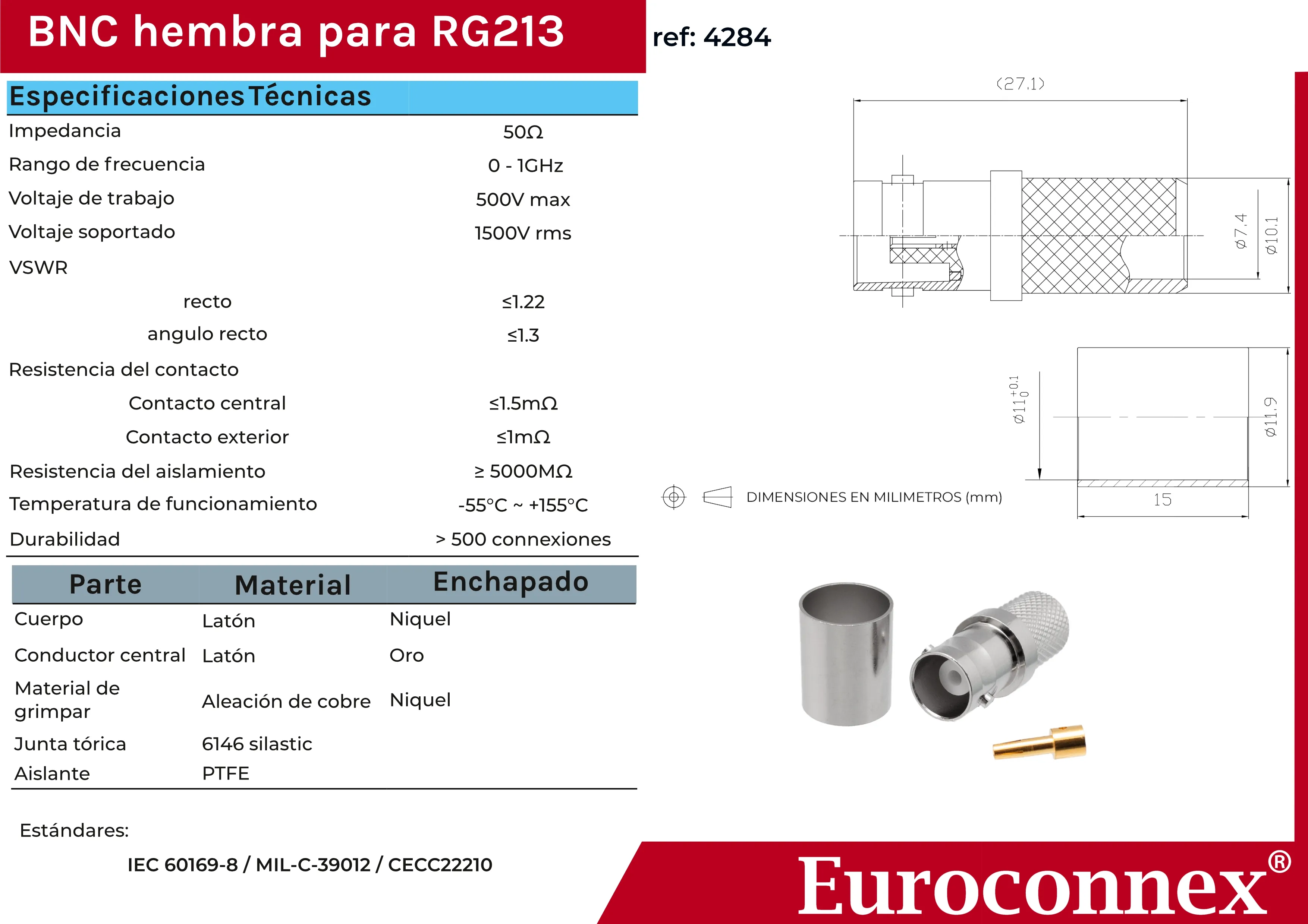 RG-213, BNC Hembra crimpar — imagen 2