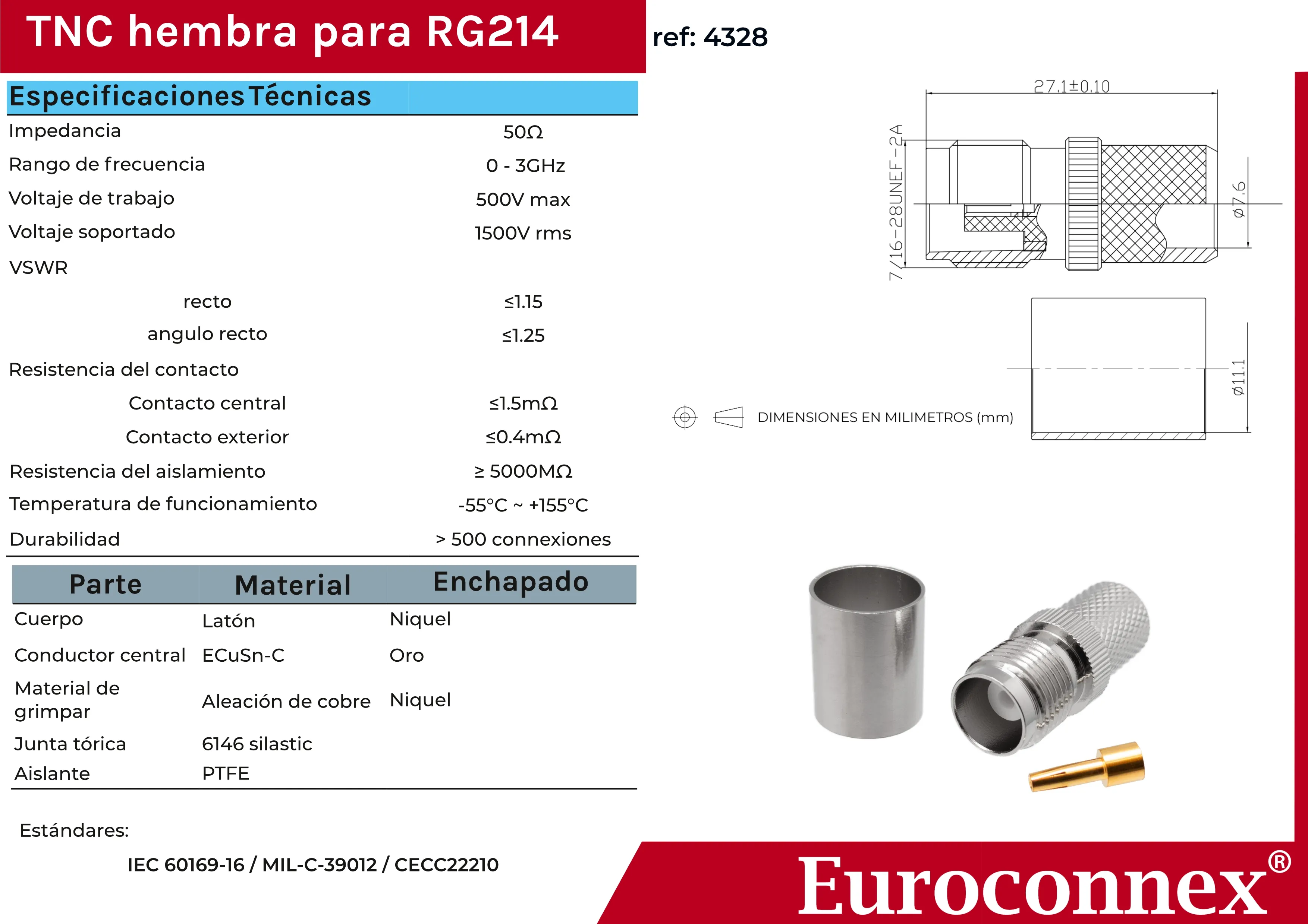 RG-214, TNC Hembra Crimpar, PTFE — imagen 2