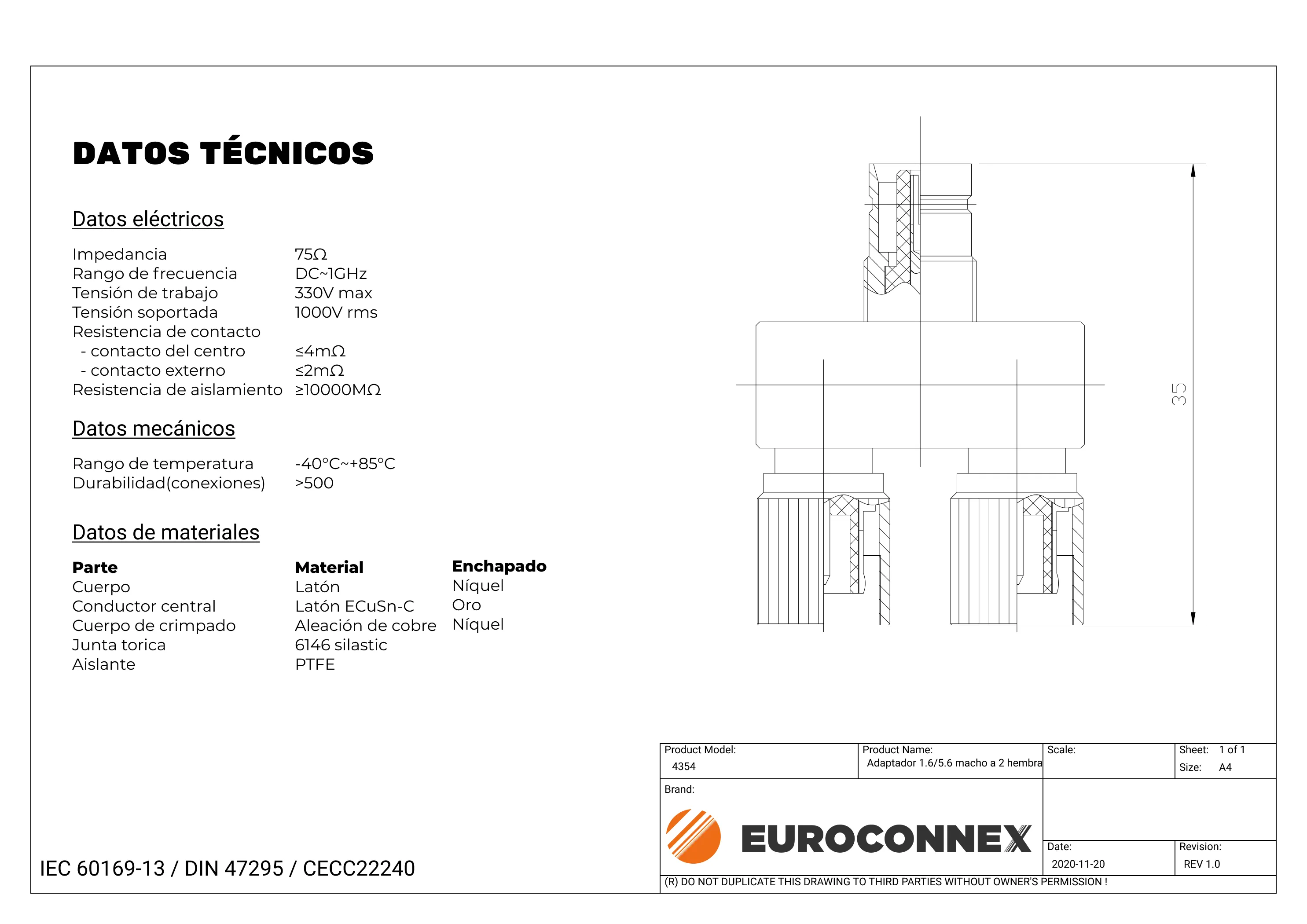 1.5/5.6 Adaptador Hembra a 2 Machos — imagen 2
