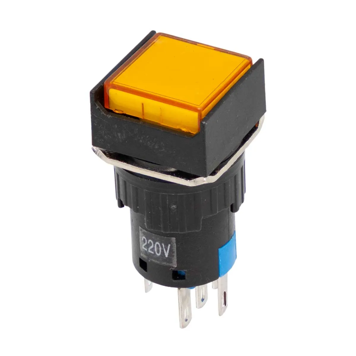Yellow Illuminated Push Button SPST Light Switch, Panel Mount, 3A/220V