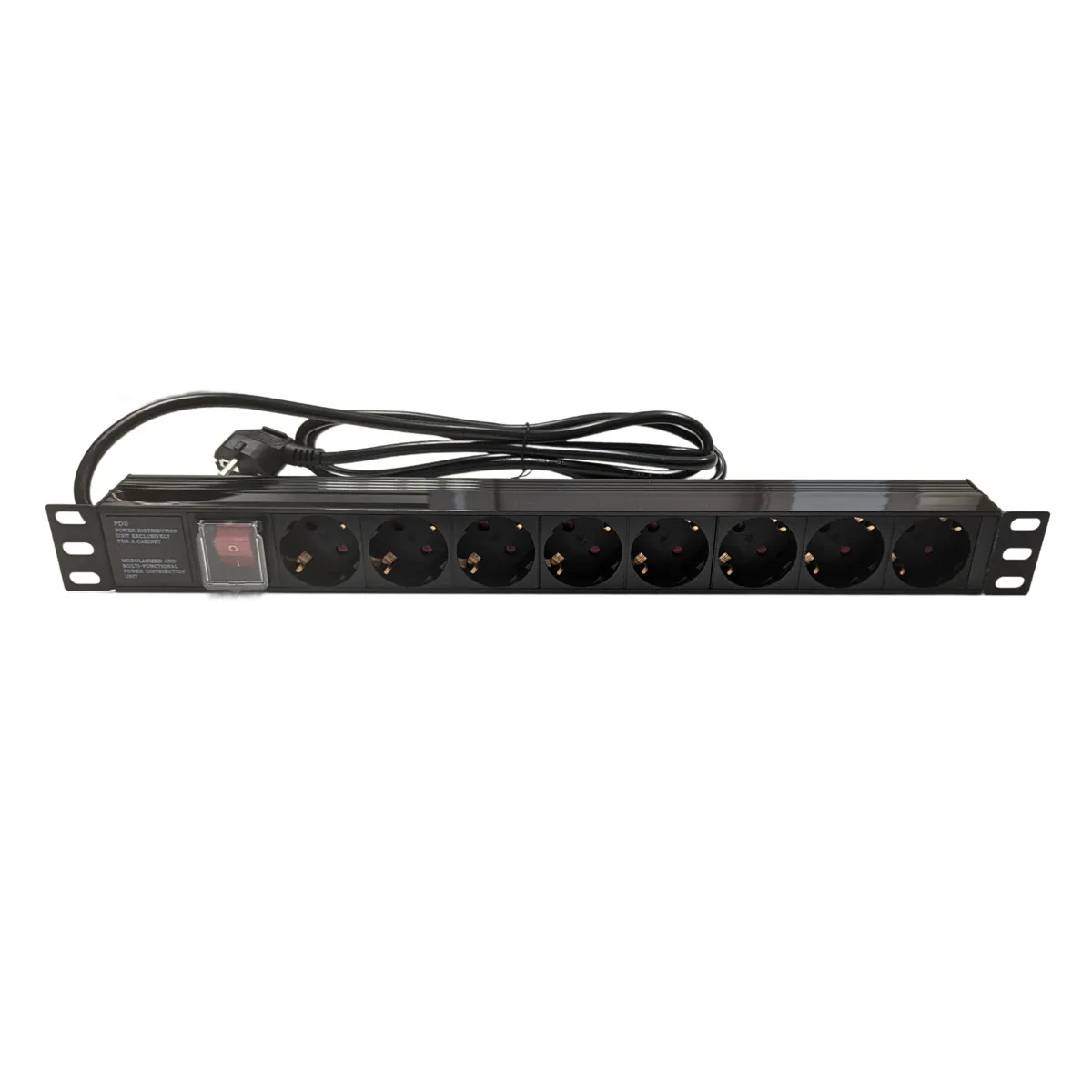 8-Way Schuko Power Strip, 19”, 1.8m, with Switch