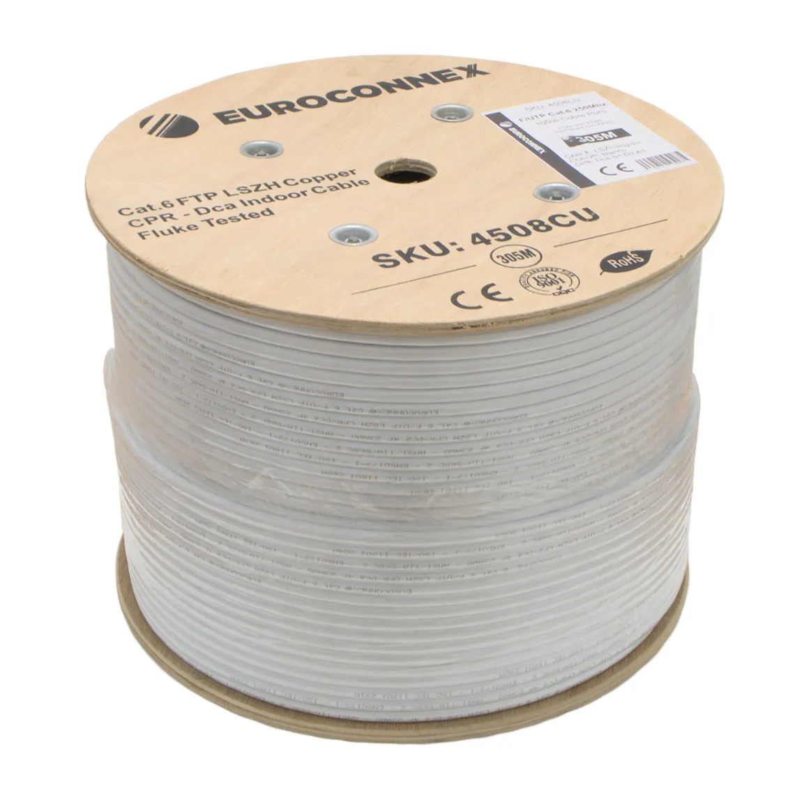 FTP Cat.6 100% Copper LSZH CPR 305m, White, rigid, Wood Spool