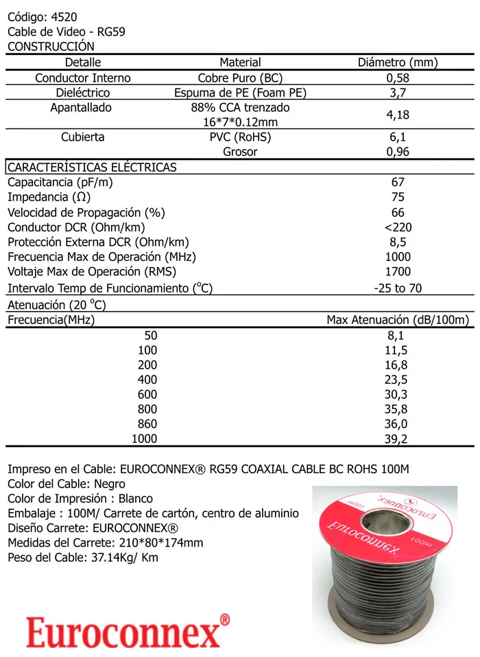Bobina RG59 BC 100m — imagen 2