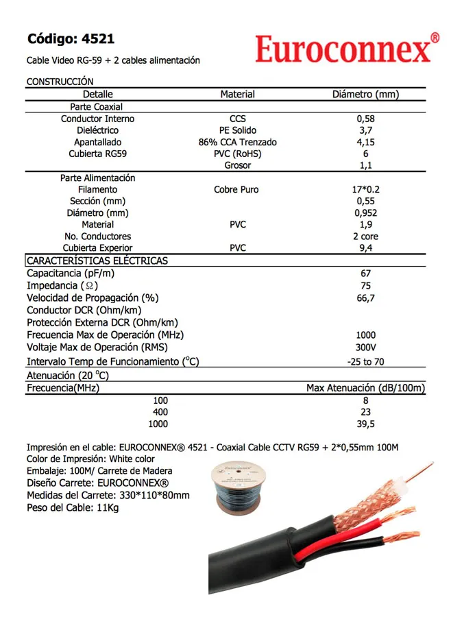 Bobina RG59 + 2x0.55mm Alimentación 100m — imagen 2