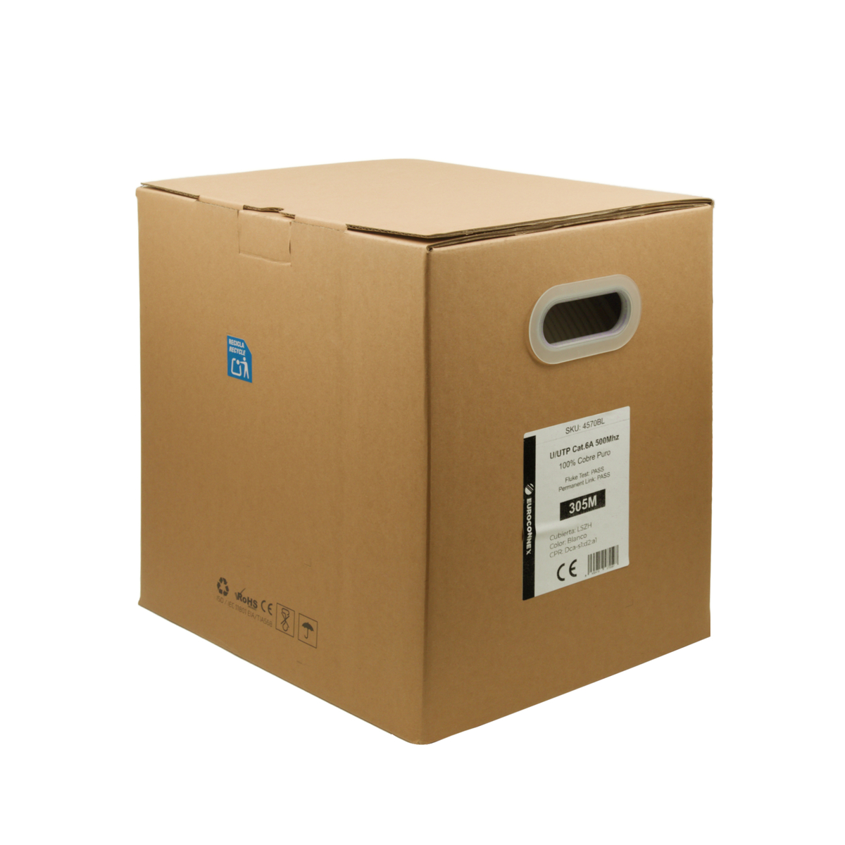 UTP Cat.6A 100% CU LSZH CPR-Dca 305m, Blanco, rigido, Pull Box con bobina interna