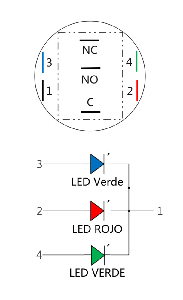 Pulsador 16mm Momentaneo[OFF-(ON)] | 12V RGB | Standby symbol