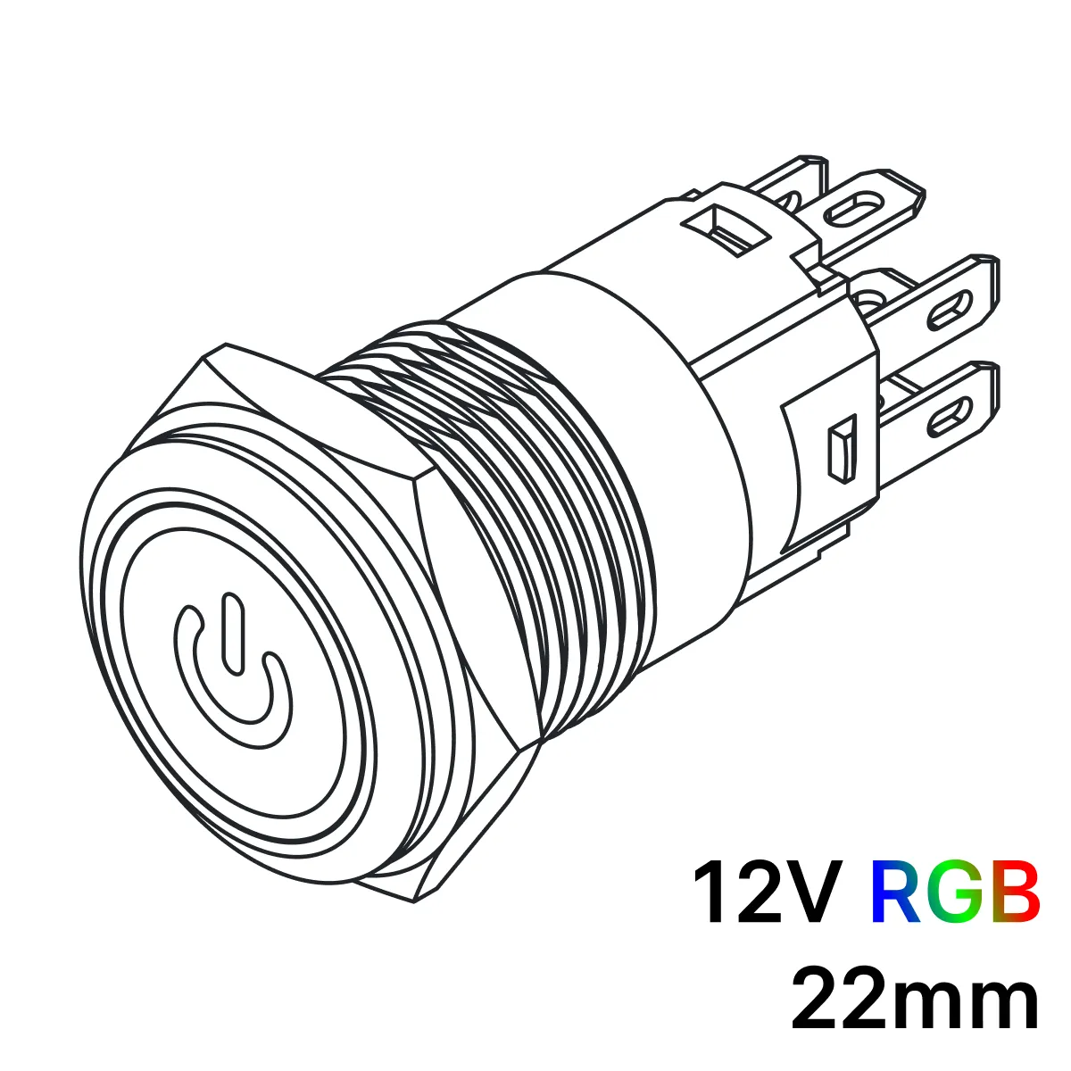 Pulsador 19mm Momentaneo[OFF-(ON)] | 12V RGB | Standby symbol
