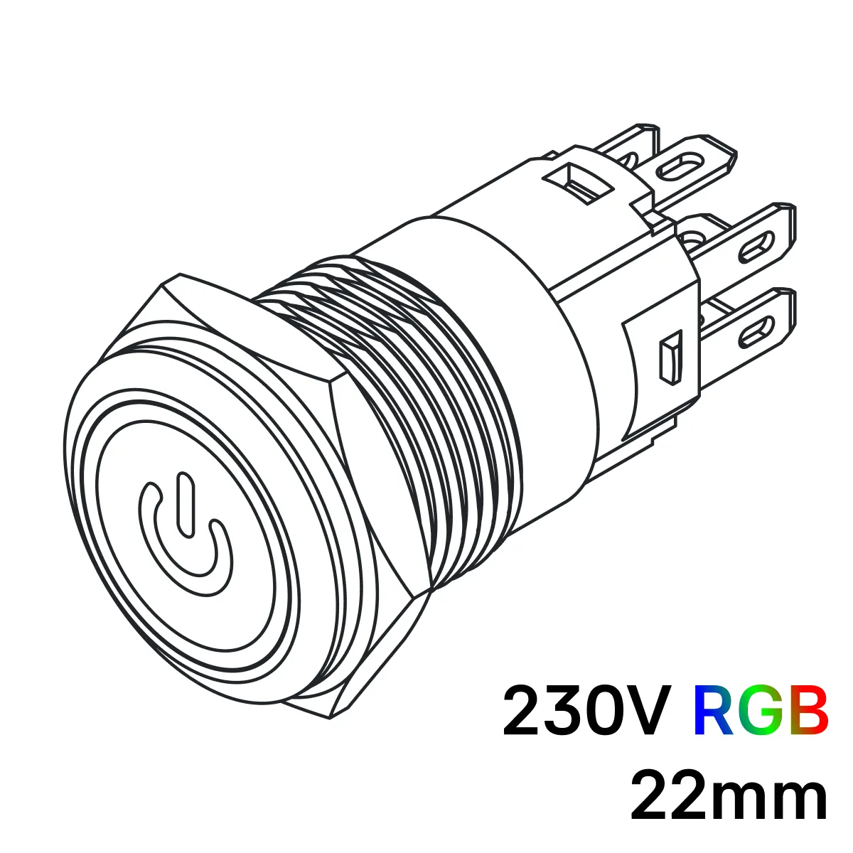 Pulsador 19mm Momentaneo[OFF-(ON)] | 230V RGB | Standby symbol