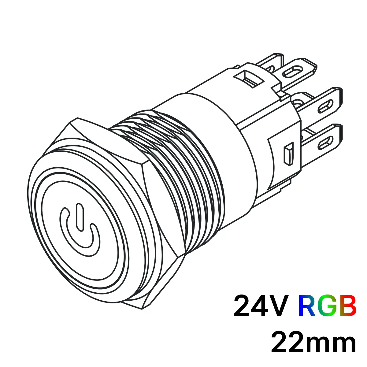 Pulsador 19mm Momentaneo[OFF-(ON)] | 24V RGB | Standby symbol
