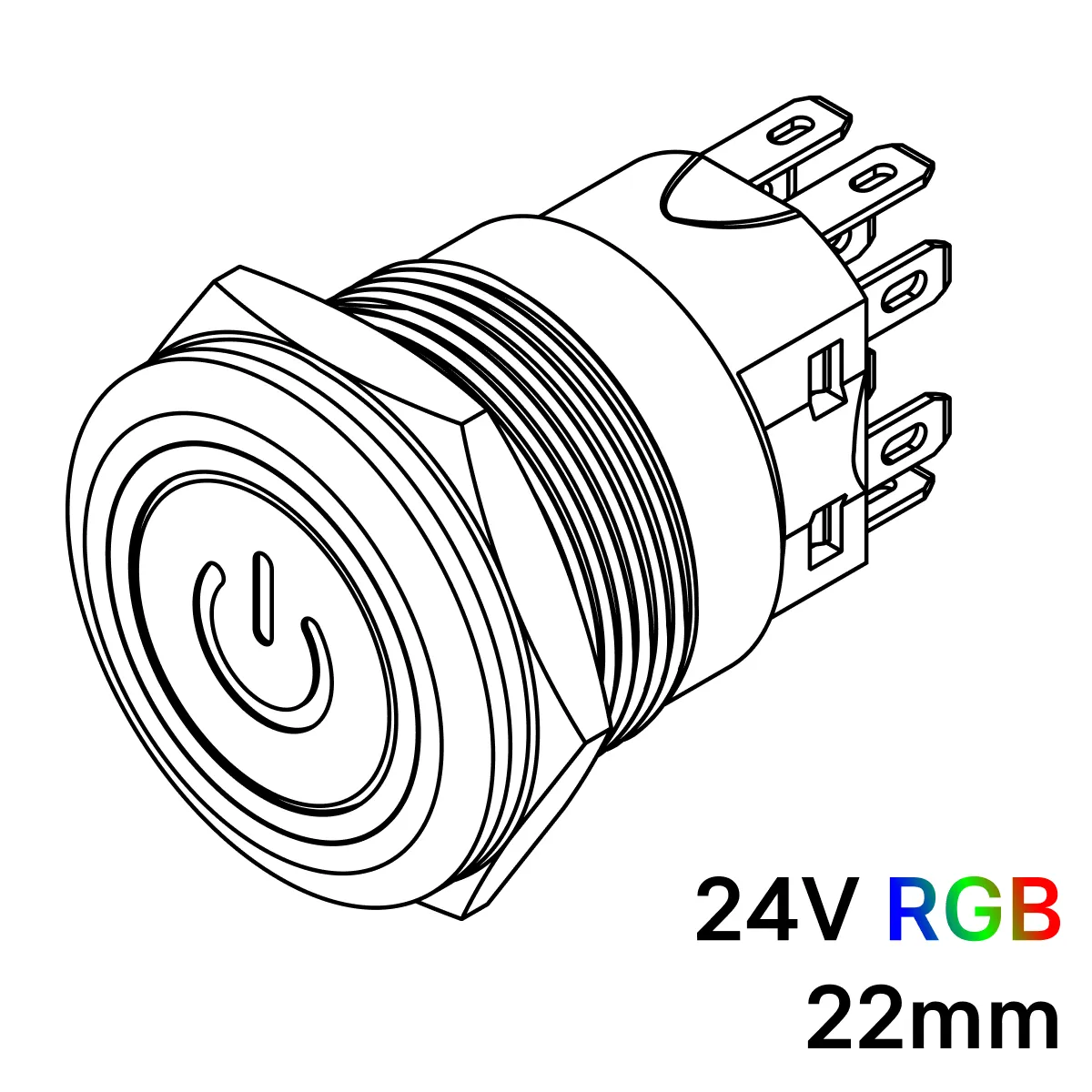 Pulsador 22mm Momentaneo[OFF-(ON)] | 24V RGB | Standby symbol