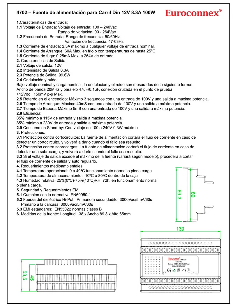 F. Alimentación Carril Din 12V 8.3A 100W — imagen 2
