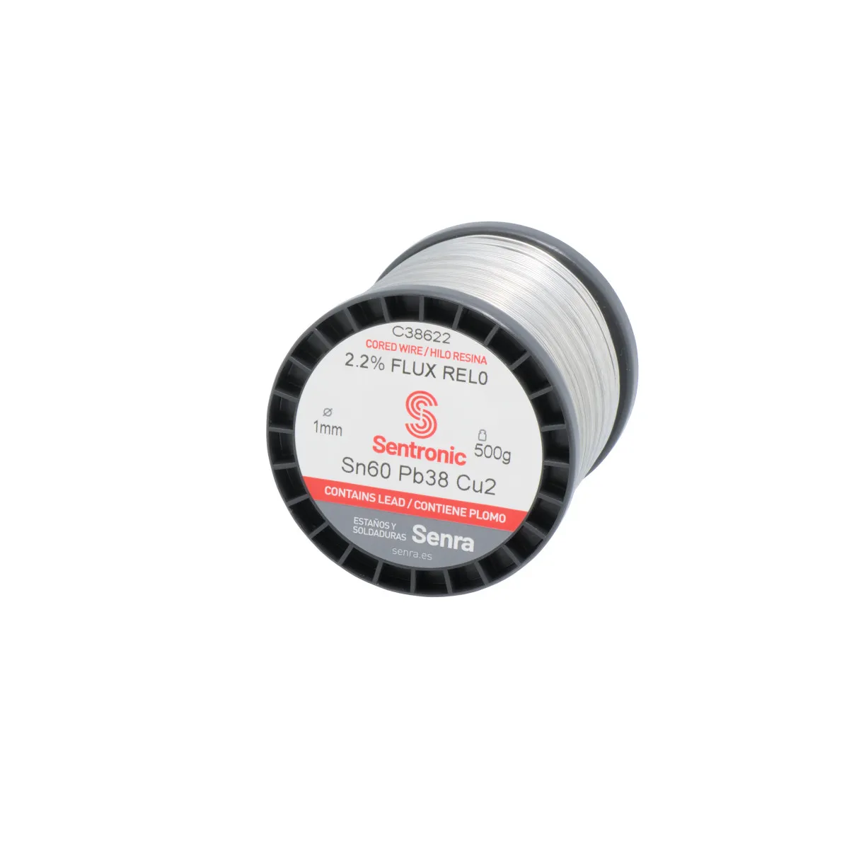 Tin Wire SN60 PB38 CU2 2.2% FLUX REL0 1.0mm 500g