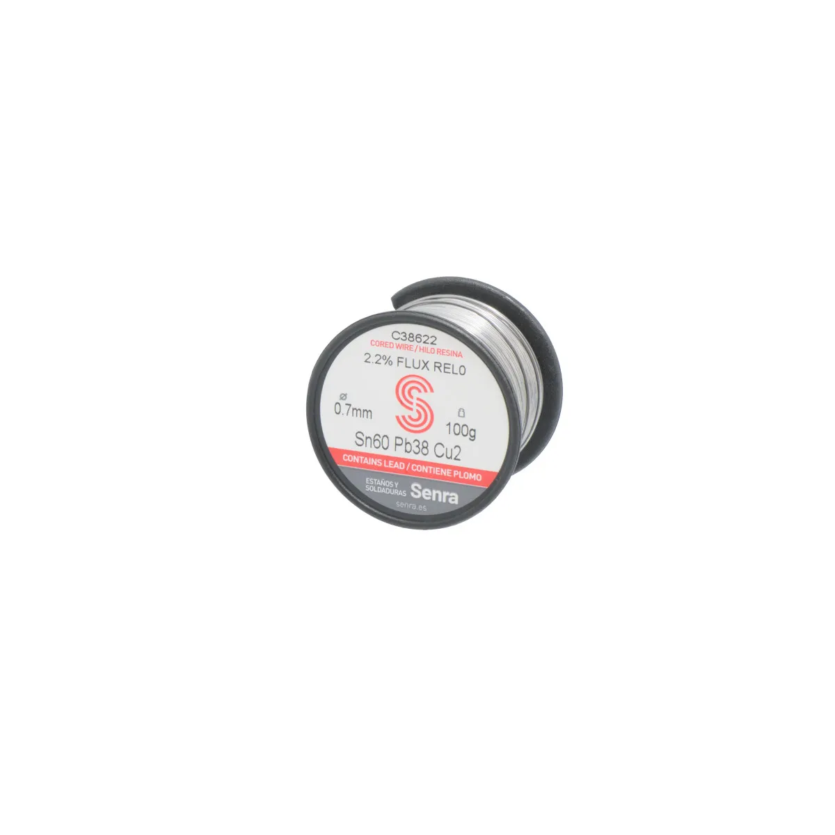 Tin Wire SN60 PB38 CU2 2.2% FLUX REL0 0.7mm 100g