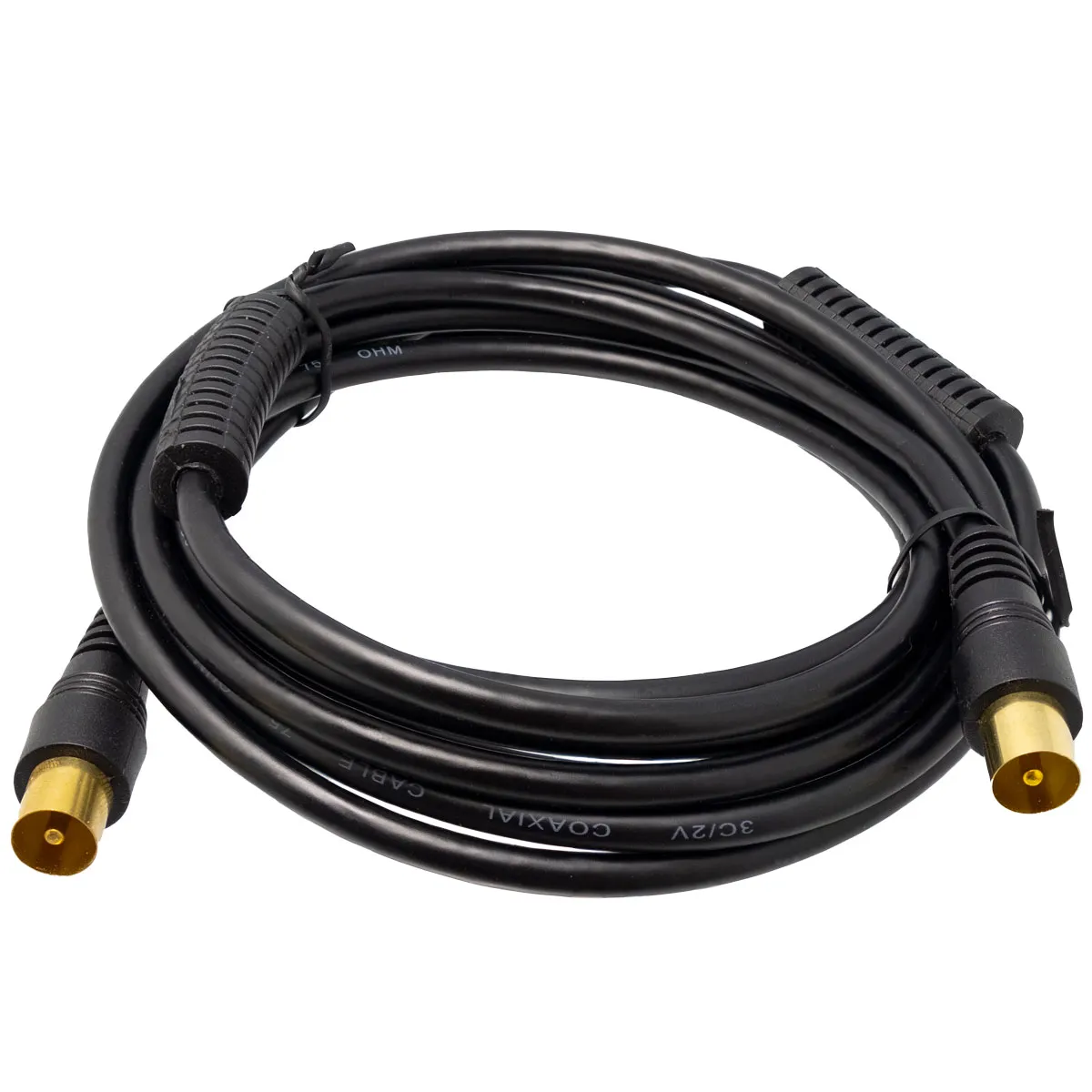Conjunto cable de antena COAXIAL 2,5m negro con ferritas Macho - Macho y adaptador Hembra - Hembra — imagen 2