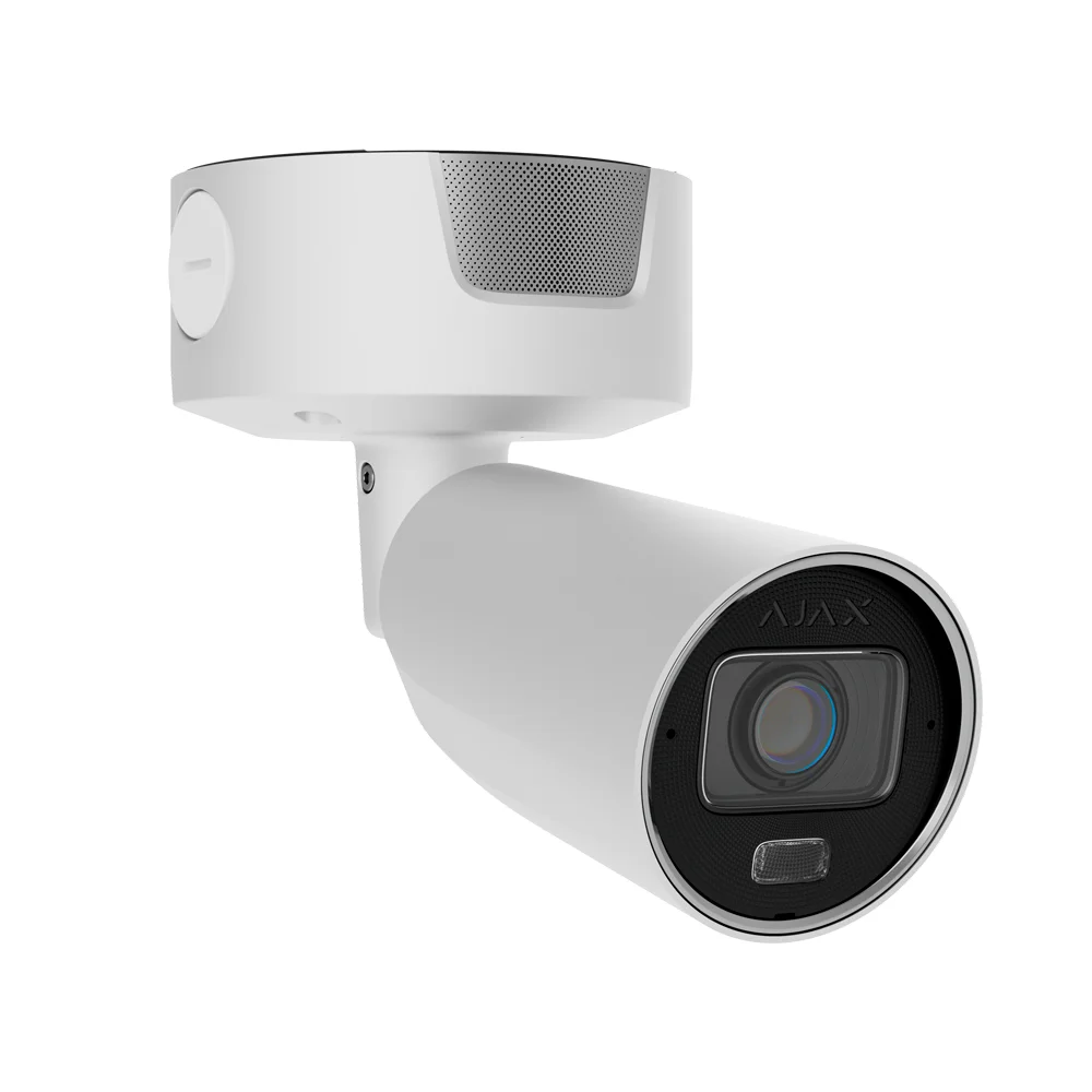 Cámara IP Superior Bullet 8 Megapíxel Ajax - 1/1.8" Progressive Scan CMOS - Lente varifocal motorizada 2.8~12 mm - IR 60 m | Luz blanca 40 m |  PoE 802.3at/af - 120 dB TrueWDR | Detección de movimiento | IA -  MicroSD hasta 256GB | Color Blanco