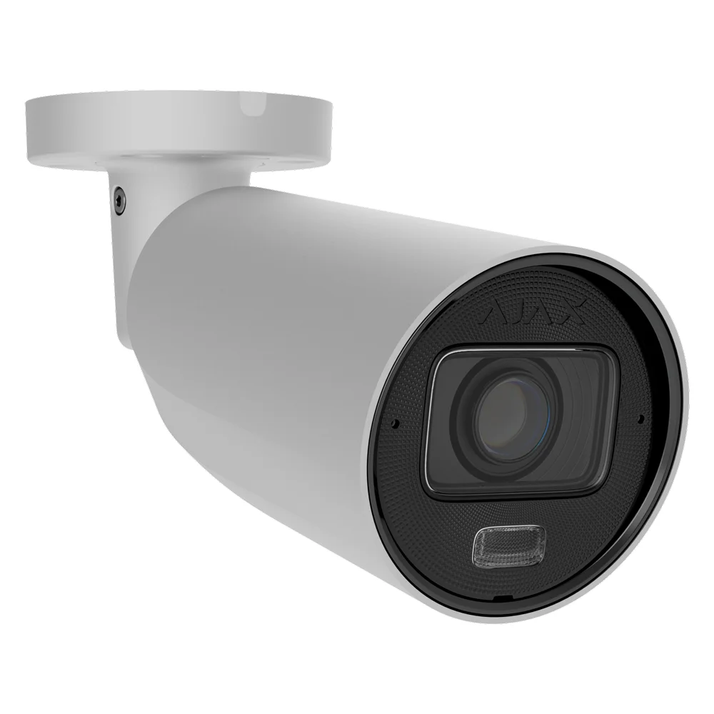 Cámara IP Bullet 8 Megapíxel Ajax - 1/2.8" Progressive Scan CMOS - Lente varifocal motorizada 2.8~12 mm - IR 60 m | Luz blanca 40 m |  PoE 802.3at/af - 120 dB TrueWDR | Detección de movimiento | IA -  MicroSD hasta 256GB | Color Blanco