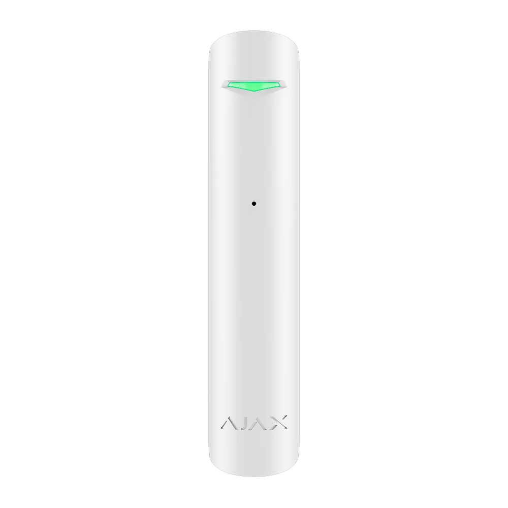 Detector de rotura de cristal - Ajax Superior - Soporte con tornillo de fijación - Alimentación 1 pila CR123A 3.0 V Panasonic - Inalámbrico 868 MHz Jeweller - Rango de detección 9 m - Certificado grado 2