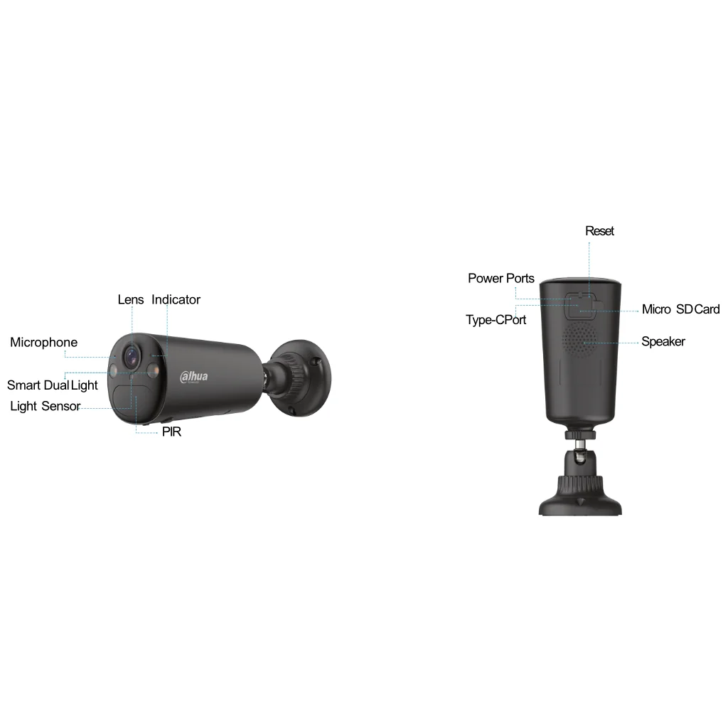 Tubular IP H265 8M Iluminación Dual LED20m/IR15m 2.1mm IP66 PIR MIC/Altavoz WiFi AI color negro con batería + Panel Solar — imagen 2