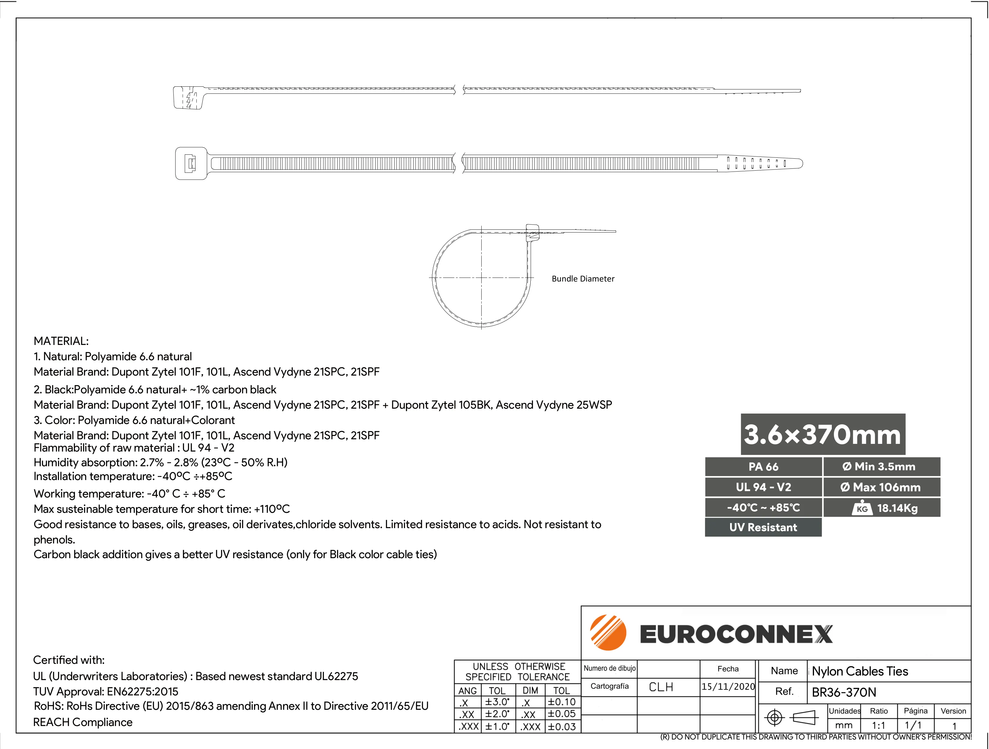3.6x370mm Negro, Brida Nylon 66 — imagen 2