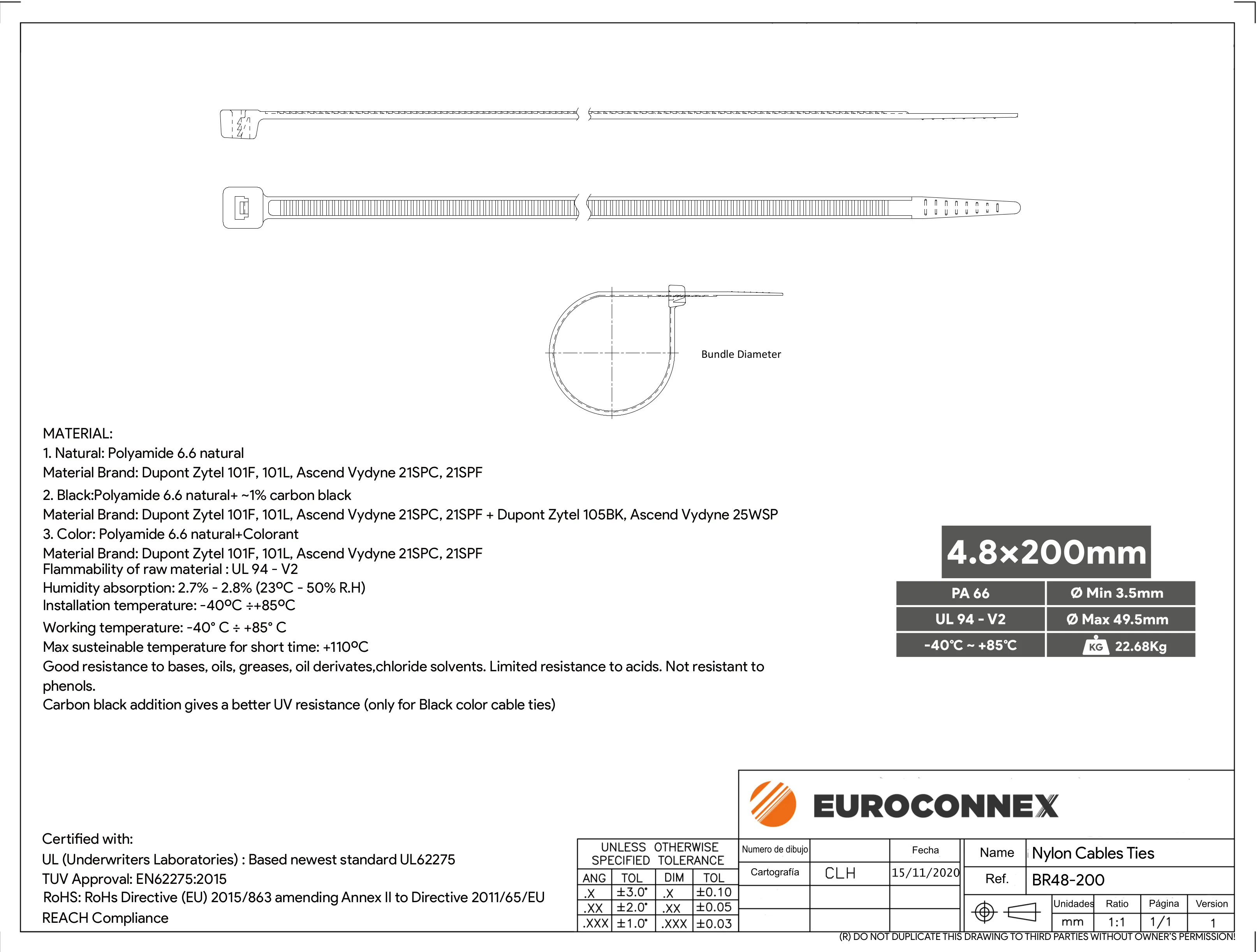 4.8x200mm Natural, Brida Nylon 66 — imagen 2