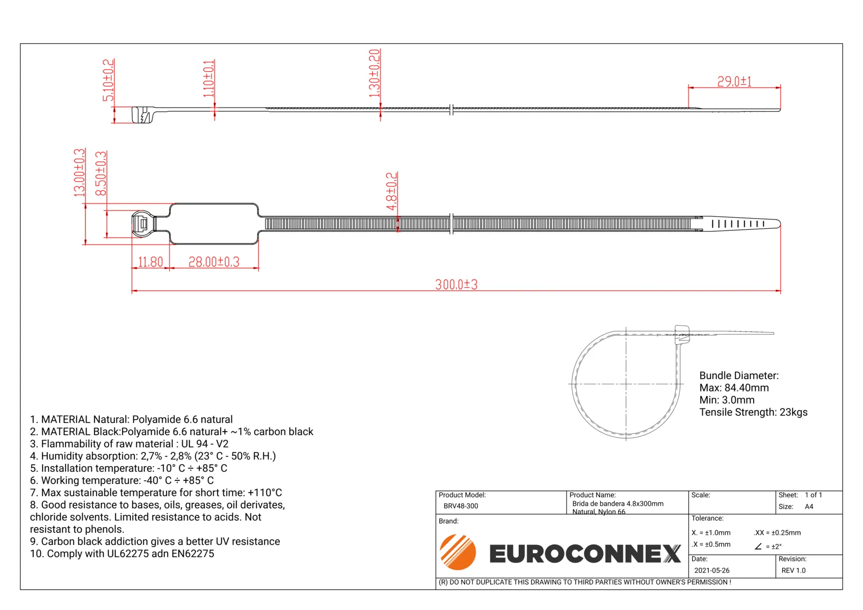 Brida de bandera 4.8x300mm Natural, Nylon 66 — imagen 2
