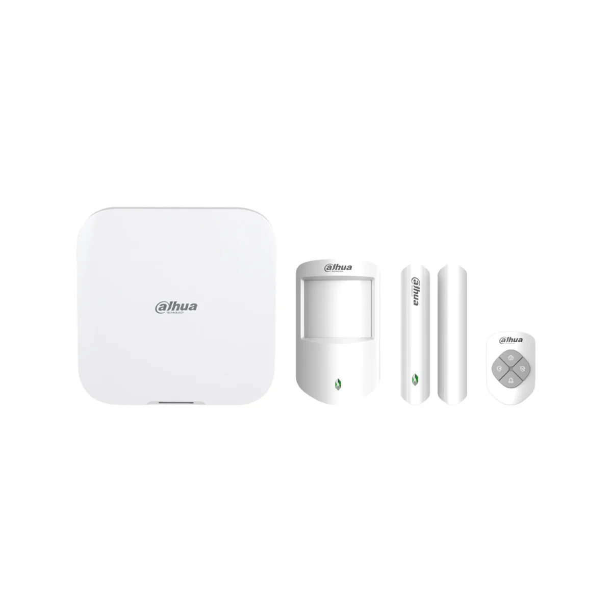 Kit de alarma Dahua 4G LTE compuesto por:. 1x Panel de control 4G LTE de 150 dispositivos vía radio. 1x Pulsador vía radio 868MHz. 1x Detector PIR vía radio 868MHz con Alcance de 12 metros y antimascotas hasta 18 kg. 1x Magnético vía radio 868MHz.