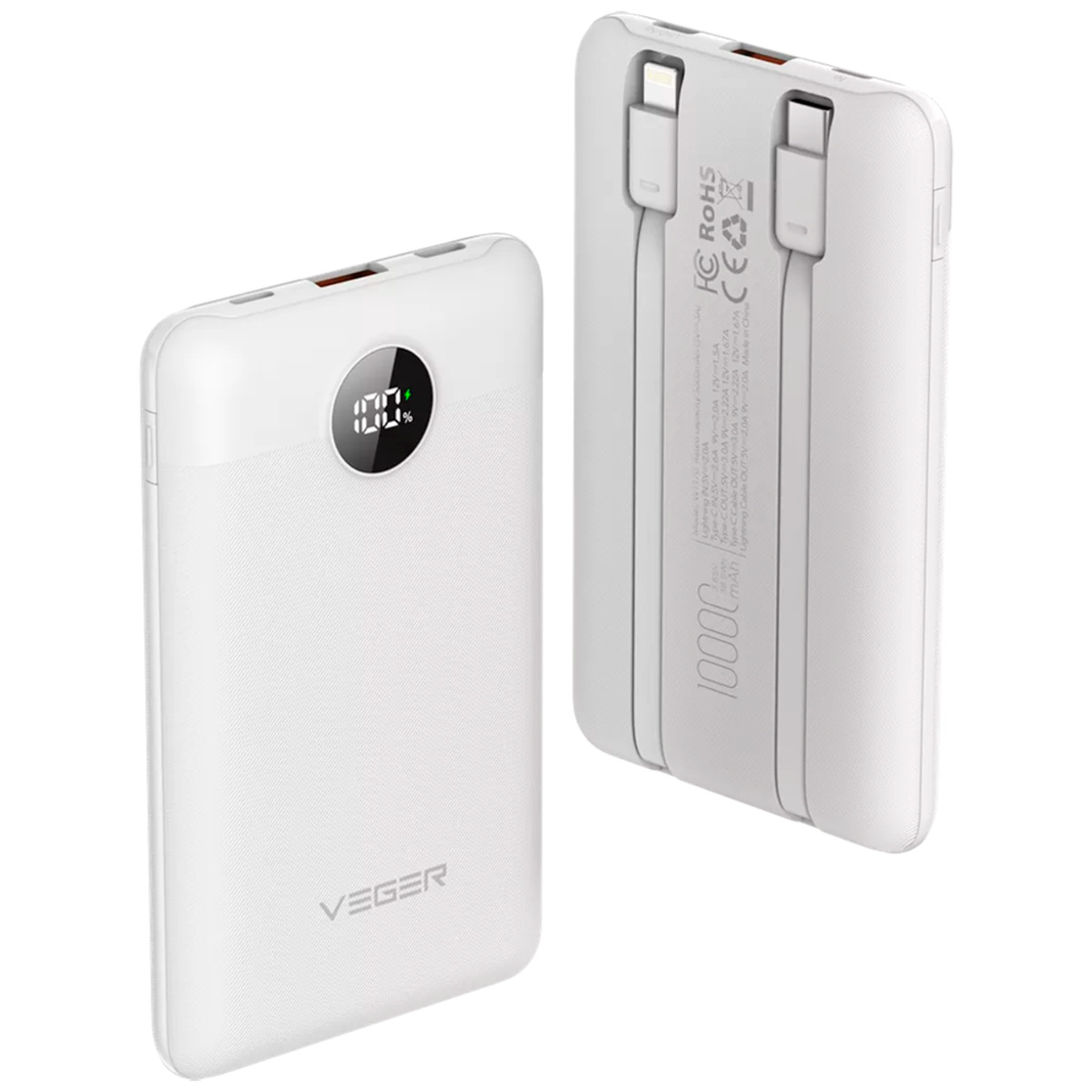 Power Bank pantalla LCD 10000mAh I Blanco