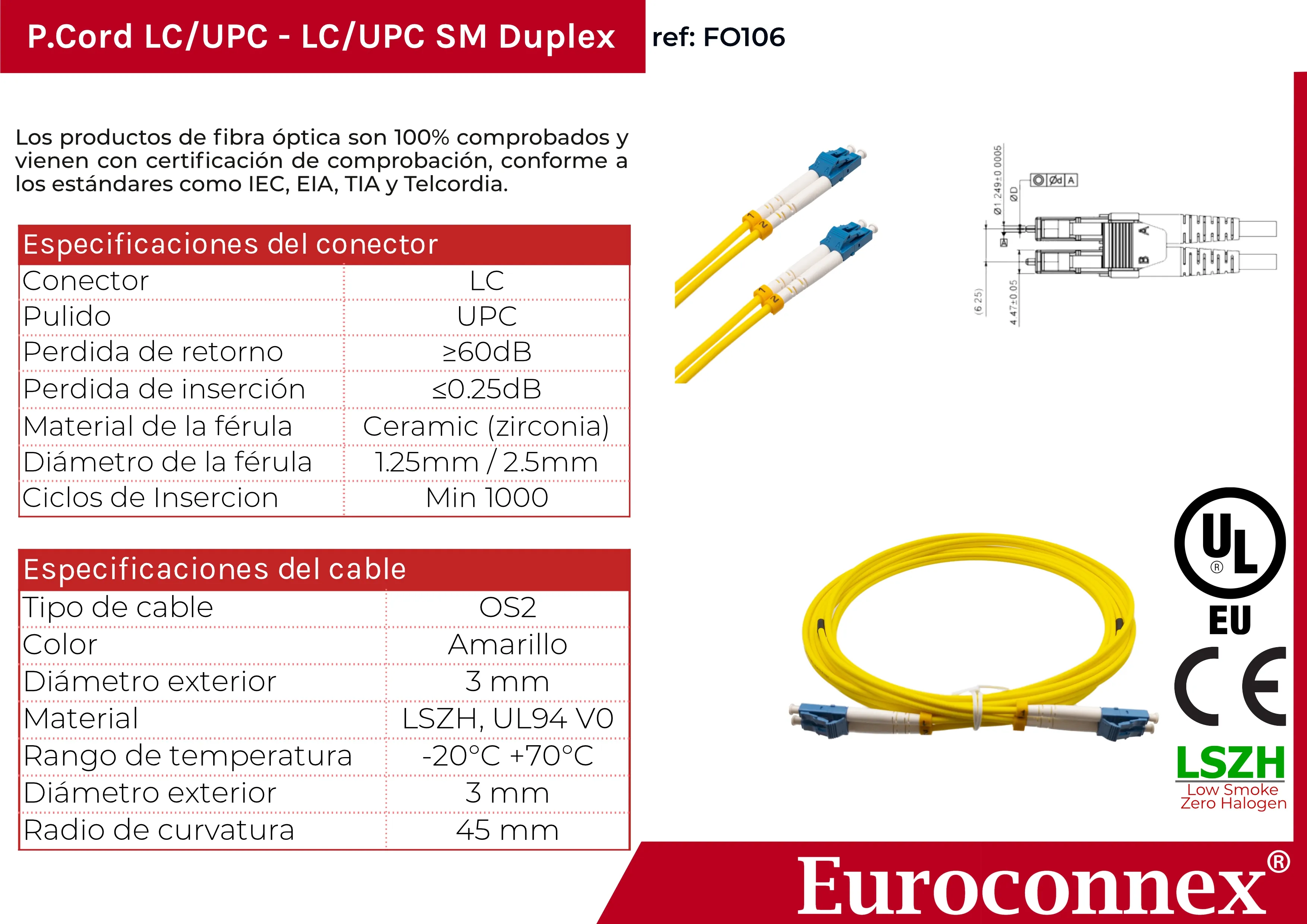 Cable de fibra óptica LC/UPC a LC/UPC Monomodo Duplex, 2m — imagen 2