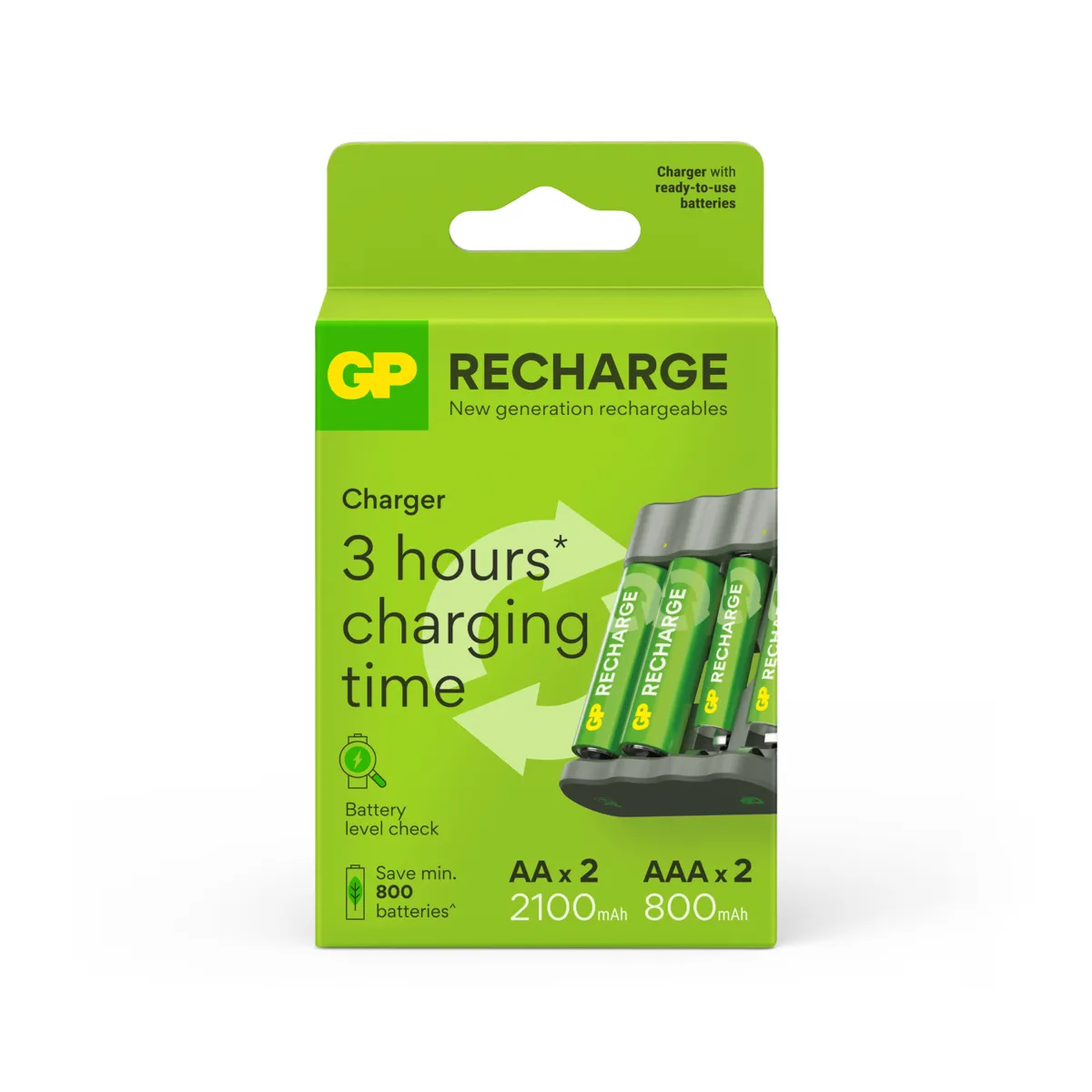 Cargador de 4 canales + 2 pilas AA recargables ReCyKo 2100mAh +  2 pilas AAA recargables ReCyKo 800mAh