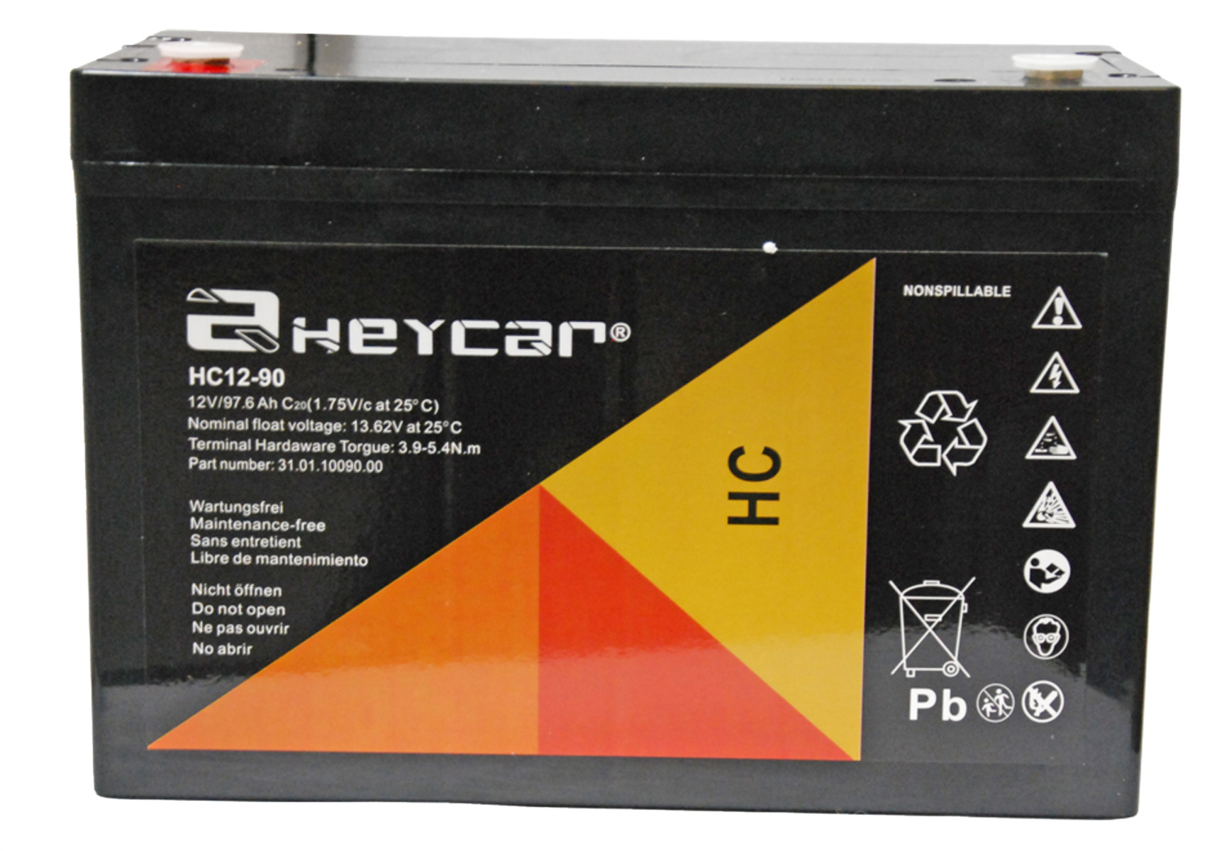 Batería 12V 90Ah HeyCar HC 306,5x168,5x210/235 (L x W x H)