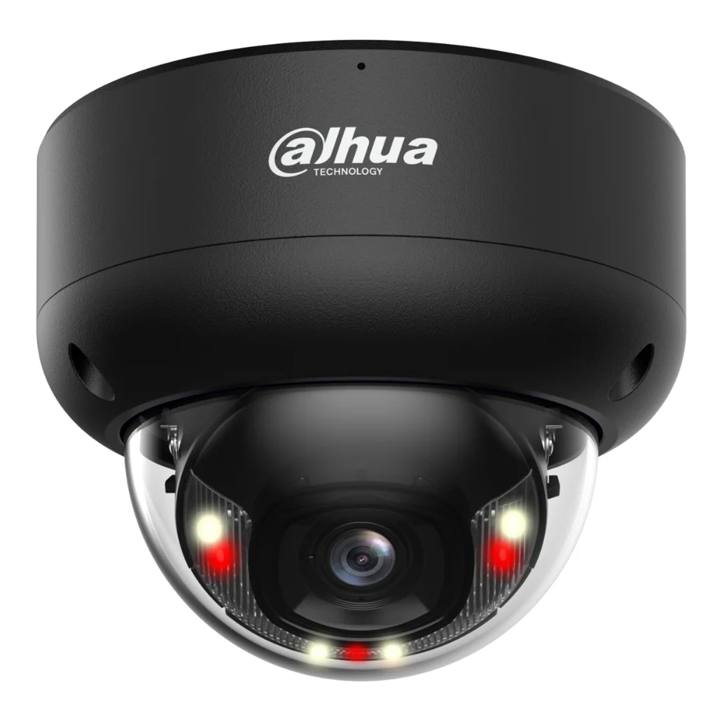 Domo IP H265 4M WDR Iluminación Dual LED40m/IR40m 2.8mm IK10 IP67 PoE SD AUDIO MIC E/S AI. Color Negro