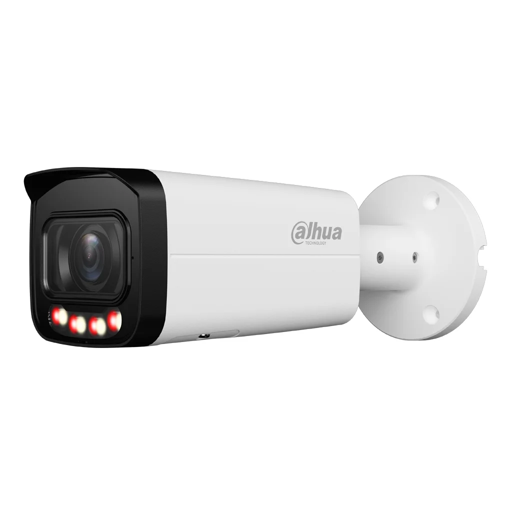 Dahua Camara Tubular IP 4M H265 FULL COLOR WDR Iluminación Dual LED60m/IR60m 2.7-13.5mm IP67 PoE AUDIO MIC E/S AI. Color negro