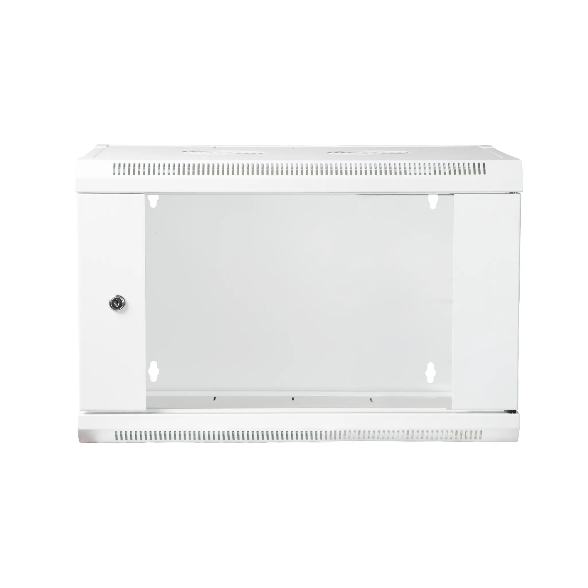 Rack 19" 6U fondo 450mm, Puerta Cristal, Perforado Hexagono, Blanco 