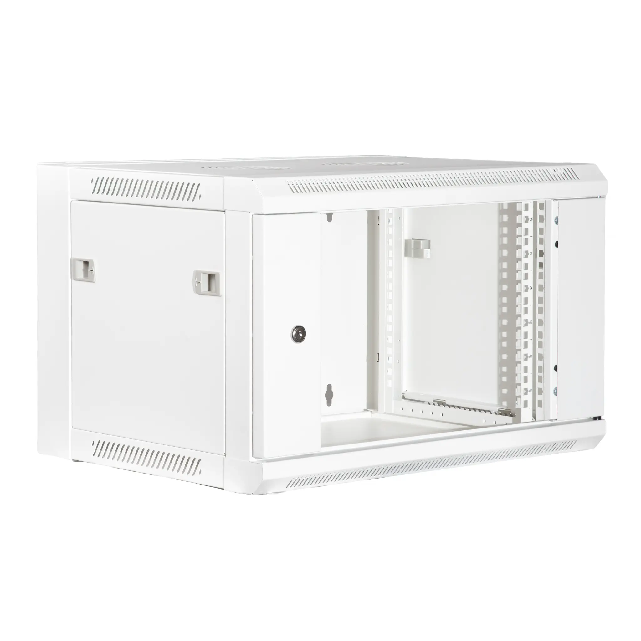19" Armario rack 6U, Ancho:570mm, Fondo:450mm, Puerta Cristal con perforado hexágono, blanco — imagen 2