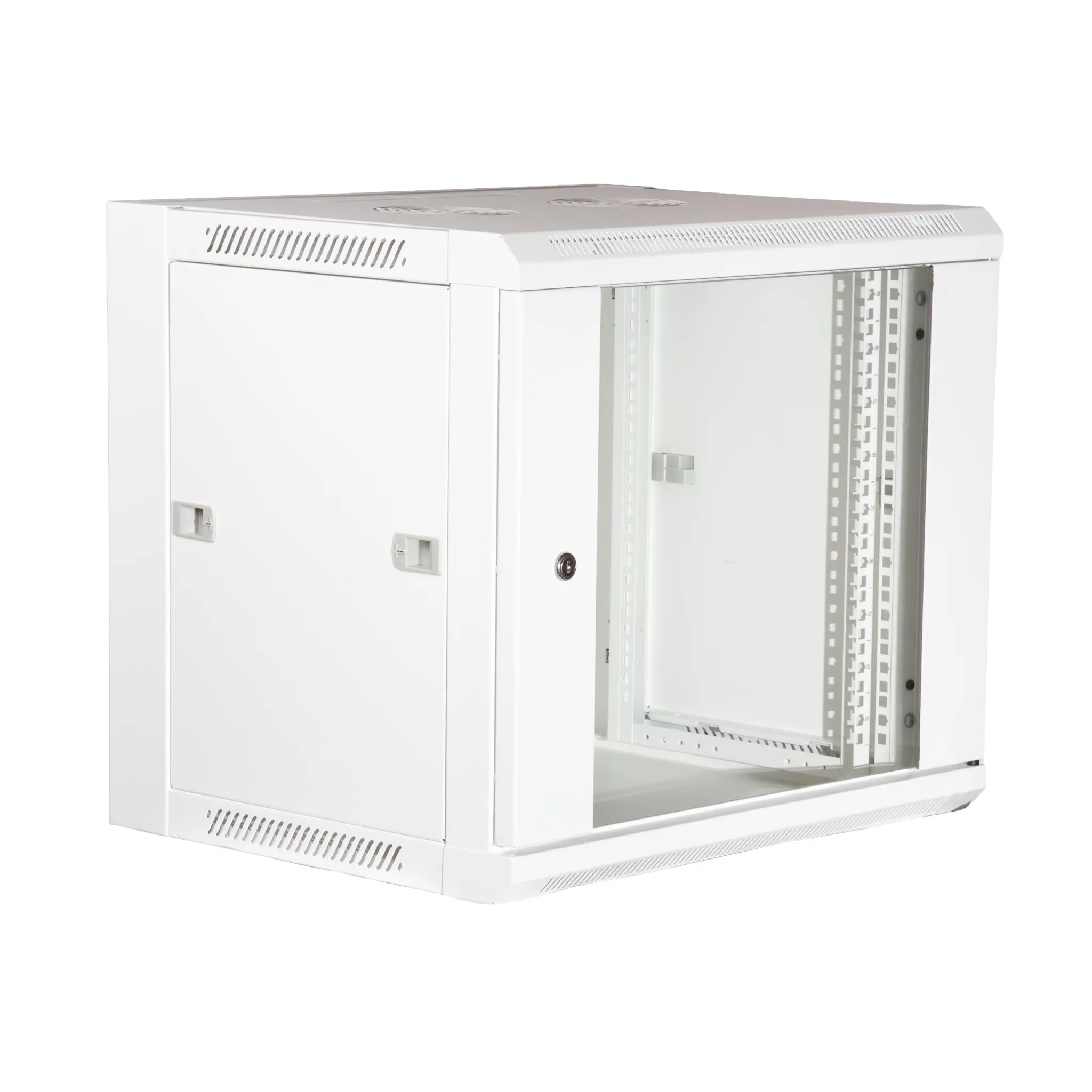 19" Armario Rack 9U, Fondo 450mm, Puerta de cristal con perforado hexágono, blanco — imagen 2