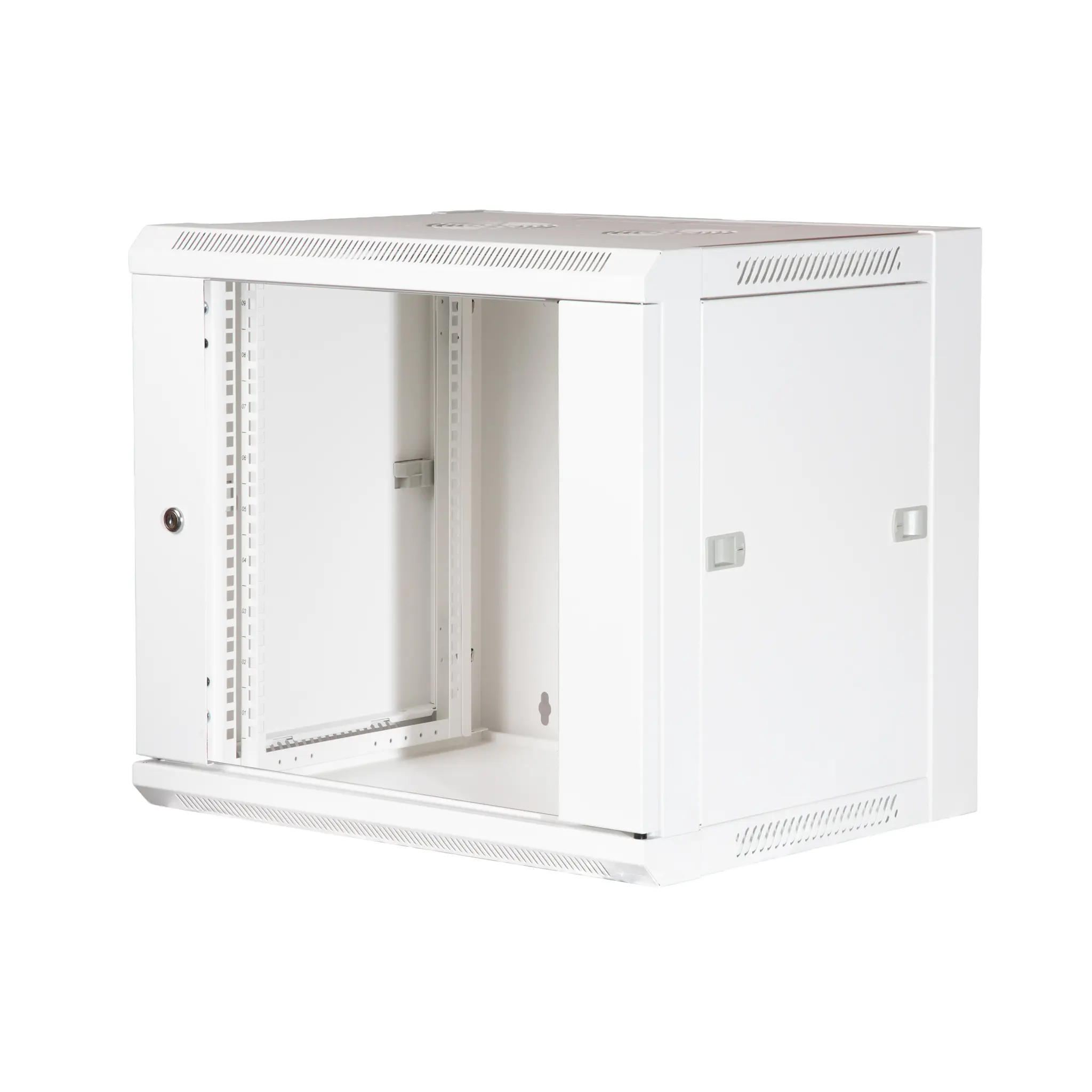 19" Armario Rack 9U, Fondo 450mm, Puerta de cristal con perforado hexágono, blanco — imagen 8