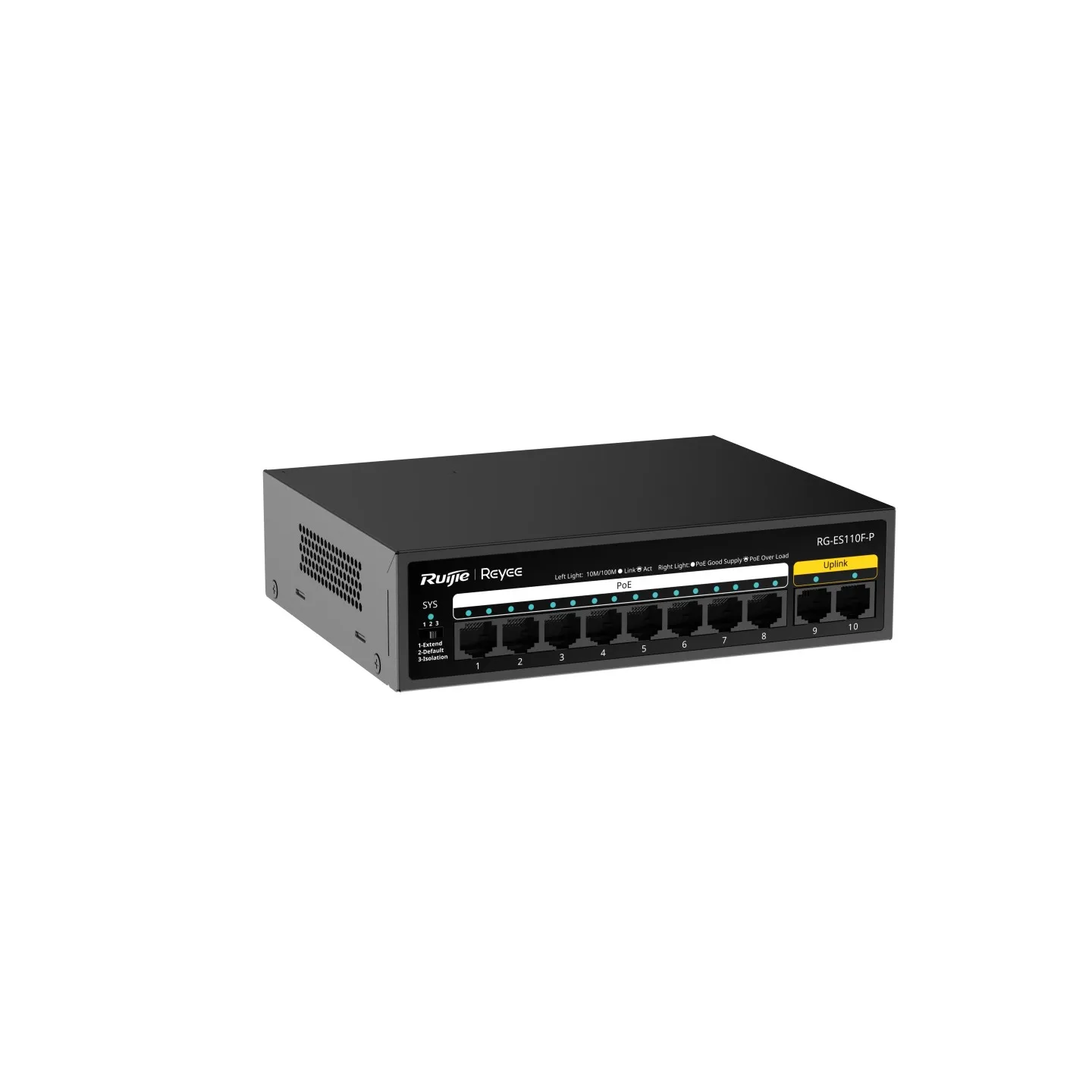 Reyee Switch PoE Sobremesa - Carcasa Metal - 8 puertos RJ45 10/100 Mbps PoE+ 802.3af/at  - 2 Puertos Uplink RJ45 10/100 Mbps - Plug and Play - Tecnología de ahorro de energía — imagen 3